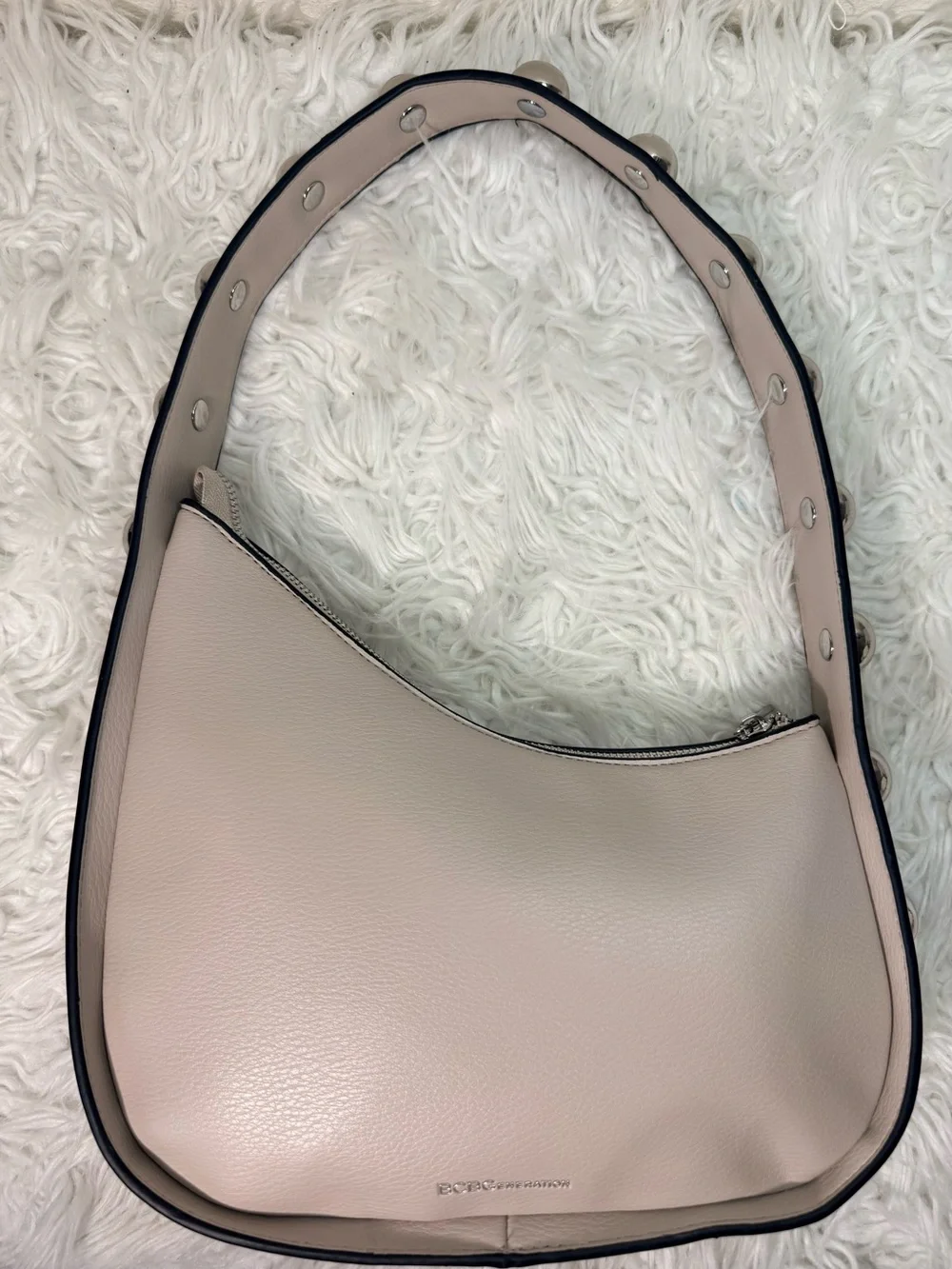 BCBG Faux-Leather Hobo Shoulder Bag in Pale Pink